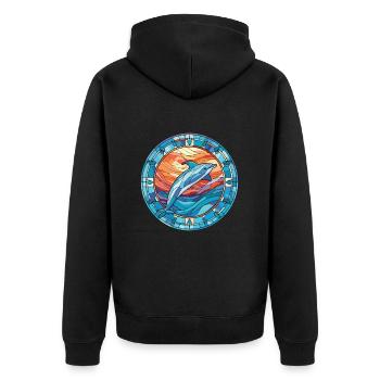 Dolphin Colorful Watercolor Animal Illustration - Unisex Premium Organic Zip Hoodie - black - Back - Nico (187cm)