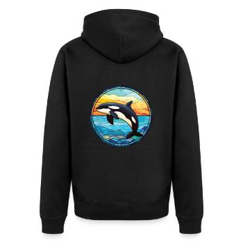 Orca Colorful Watercolor Animal Pet Illustration - Unisex Premium Organic Zip Hoodie - black - Back - Nico (187cm)