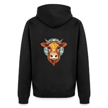 Kuh, Buntes, Aquarell, Tier, Haustier, Illustration - Unisex Premium Bio Zip Hoodie - Schwarz - Hinten - Nico (187cm)