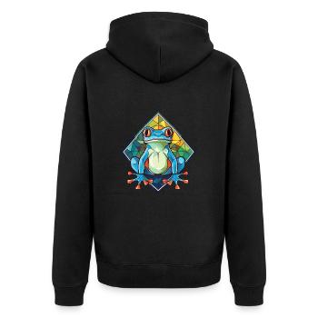 Bunte Aquarell-Tierhaustierillustration des Frosches - Unisex Premium Bio Zip Hoodie - Schwarz - Hinten - Nico (187cm)