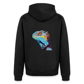 Iguana Colorful Watercolor Animal Pet Illustration - Unisex Premium Organic Zip Hoodie - black - Back - Nico (187cm)