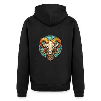 Widder buntes Aquarell Tier Haustier Illustration - Unisex Premium Bio Zip Hoodie - Schwarz - Hinten - Nico (187cm)