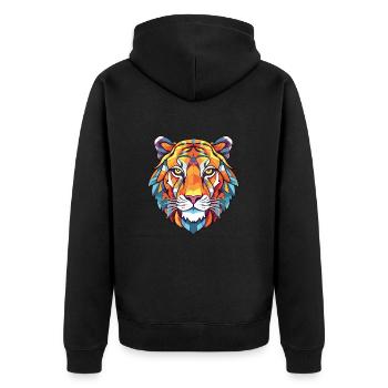 Tiger Buntes Aquarell Tier Haustier Illustration - Unisex Premium Bio Zip Hoodie - Schwarz - Hinten - Nico (187cm)