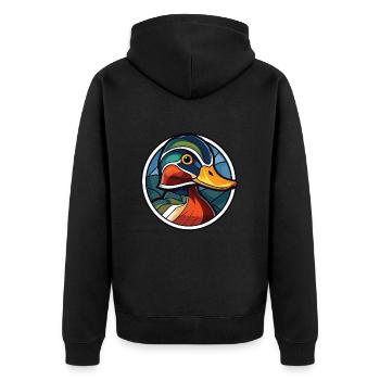 Mandarinente Bunte Aquarell-Tier-Karikatur - Unisex Premium Bio Zip Hoodie - Schwarz - Hinten - Nico (187cm)