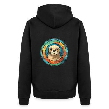 Siegel buntes Aquarell Tier Haustier Illustration - Unisex Premium Bio Zip Hoodie - Schwarz - Hinten - Nico (187cm)