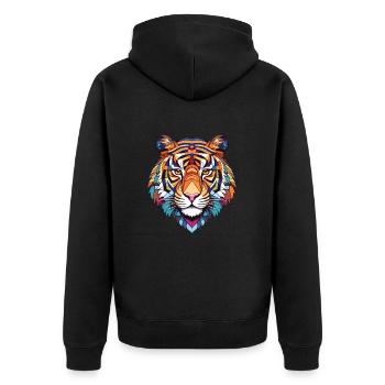 Tiger Buntes Aquarell Tier Haustier Illustration - Unisex Premium Bio Zip Hoodie - Schwarz - Hinten - Nico (187cm)