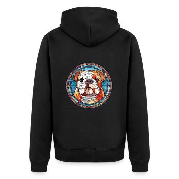 Bulldogge Buntes Aquarell Tier Illustration - Unisex Premium Bio Zip Hoodie - Schwarz - Hinten - Nico (187cm)