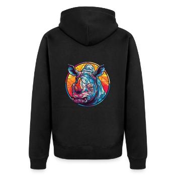 Nashorn buntes Aquarell Tier Haustier Illustration - Unisex Premium Bio Zip Hoodie - Schwarz - Hinten - Nico (187cm)