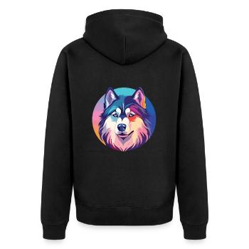 Husky Colorful Watercolor Animal Pet Illustration - Unisex Premium Organic Zip Hoodie - black - Back - Nico (187cm)