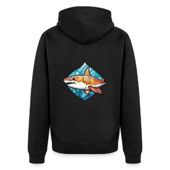 Hai buntes Aquarell Tier Haustier Illustration - Unisex Premium Bio Zip Hoodie - Schwarz - Hinten - Nico (187cm)