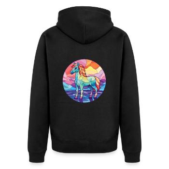 Pony Baby Pferd Buntes Aquarell Tier Cartoon - Unisex Premium Bio Zip Hoodie - Schwarz - Hinten - Nico (187cm)