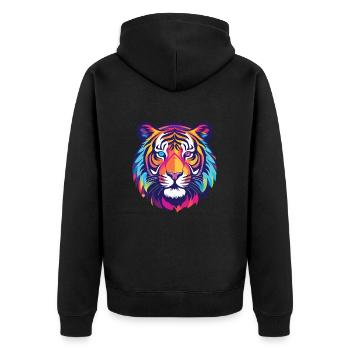Tiger Buntes Aquarell Tier Haustier Illustration - Unisex Premium Bio Zip Hoodie - Schwarz - Hinten - Nico (187cm)