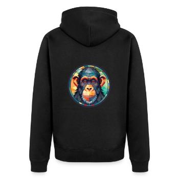 Schimpanse bunte Aquarell-Tierillustration - Unisex Premium Bio Zip Hoodie - Schwarz - Hinten - Nico (187cm)