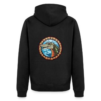 Alligator buntes Aquarell Tier Illustration - Unisex Premium Bio Zip Hoodie - Schwarz - Hinten - Nico (187cm)