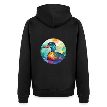 Bunte Aquarell-Tierhaustierillustration der Ente - Unisex Premium Bio Zip Hoodie - Schwarz - Hinten - Nico (187cm)