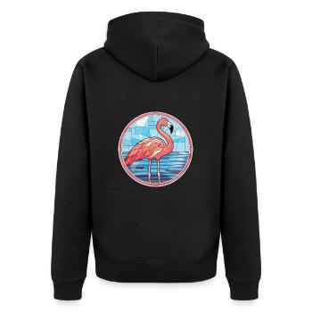 Illustration animale aquarelle colorée de flamant rose - Veste à capuche bio Premium Unisexe - noir - Dos - Nico (187cm)