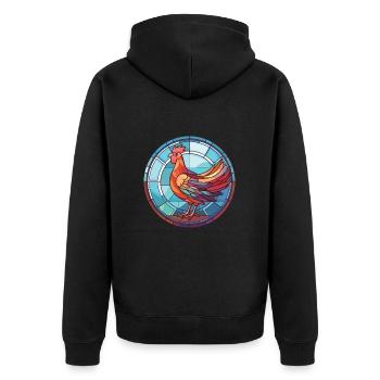 Henne bunte Aquarell-Tier-Haustier-Illustration - Unisex Premium Bio Zip Hoodie - Schwarz - Hinten - Nico (187cm)