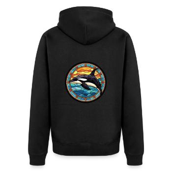 Orca Colorful Watercolor Animal Pet Illustration - Unisex Premium Organic Zip Hoodie - black - Back - Nico (187cm)