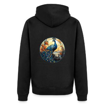 Pfau Buntes Aquarell Tier Illustration - Unisex Premium Bio Zip Hoodie - Schwarz - Hinten - Nico (187cm)