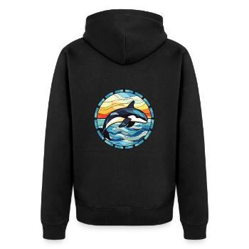 Orca Colorful Watercolor Animal Pet Illustration - Unisex Premium Organic Zip Hoodie - black - Back - Nico (187cm)