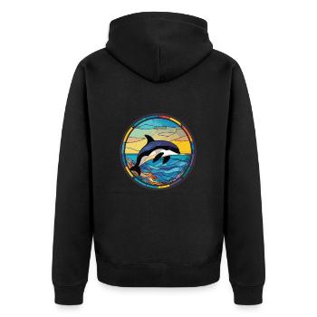 Orca Colorful Watercolor Animal Pet Illustration - Unisex Premium Organic Zip Hoodie - black - Back - Nico (187cm)