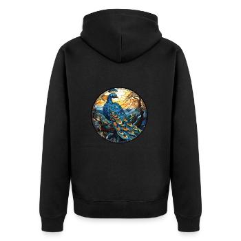 Pfau Buntes Aquarell Tier Illustration - Unisex Premium Bio Zip Hoodie - Schwarz - Hinten - Nico (187cm)