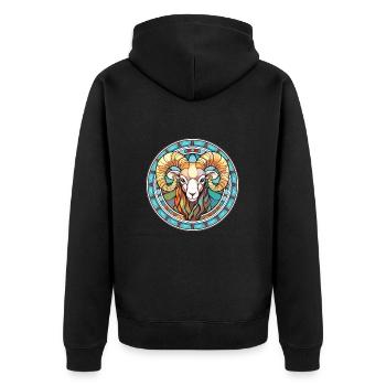 Widder buntes Aquarell Tier Haustier Illustration - Unisex Premium Bio Zip Hoodie - Schwarz - Hinten - Nico (187cm)