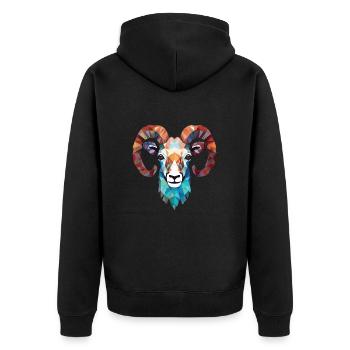 Dickhornschaf Buntes Aquarell Tier Karikatur - Unisex Premium Bio Zip Hoodie - Schwarz - Hinten - Nico (187cm)