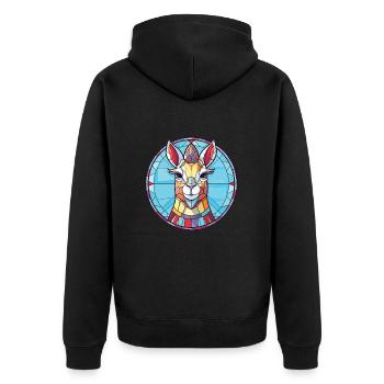 Lama Huanachus Bunte Aquarell-Tier-Karikatur - Unisex Premium Bio Zip Hoodie - Schwarz - Hinten - Nico (187cm)