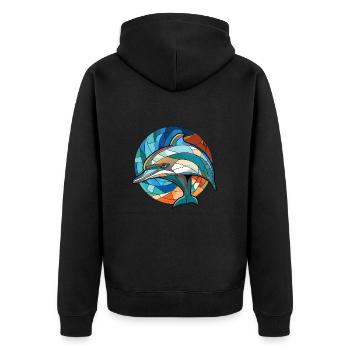 Dolphin Colorful Watercolor Animal Illustration - Unisex Premium Organic Zip Hoodie - black - Back - Nico (187cm)