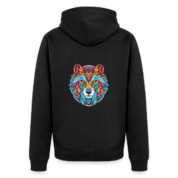 Wolf buntes Aquarell Tier Haustier Illustration - Unisex Premium Bio Zip Hoodie - Schwarz - Hinten - Nico (187cm)