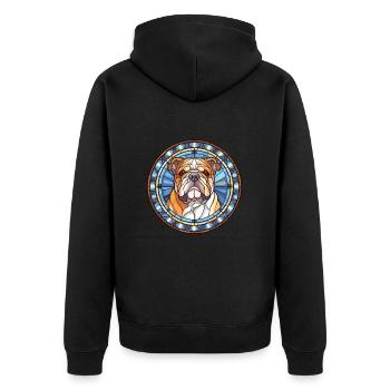 Bulldogge Buntes Aquarell Tier Illustration - Unisex Premium Bio Zip Hoodie - Schwarz - Hinten - Nico (187cm)