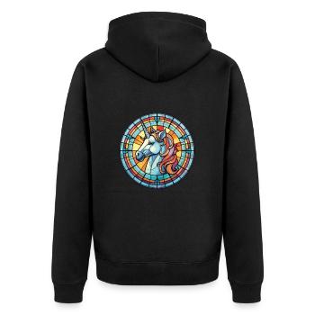 Einhorn bunte Aquarell Tier Illustration - Unisex Premium Bio Zip Hoodie - Schwarz - Hinten - Nico (187cm)
