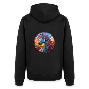 Pferd buntes Aquarell Tier Haustier Illustration - Unisex Premium Bio Zip Hoodie - Schwarz - Hinten - Nico (187cm)