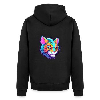Liger Hybrid Löwe Tiger Katze Bunte Karikatur Kawai - Unisex Premium Bio Zip Hoodie - Schwarz - Hinten - Nico (187cm)