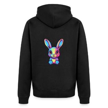 Kaninchen buntes Aquarell Cartoon Kawaii Tier - Unisex Premium Bio Zip Hoodie - Schwarz - Hinten - Nico (187cm)