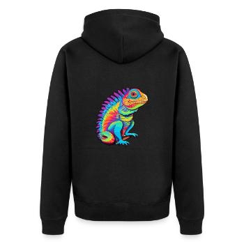 Iguana Colorful Watercolor Cartoon Kawaii Animal - Unisex Premium Organic Zip Hoodie - black - Back - Nico (187cm)