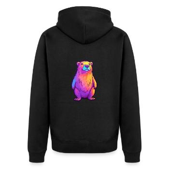 Capybara Buntes Aquarell Cartoon Kawaii Tier - Unisex Premium Bio Zip Hoodie - Schwarz - Hinten - Nico (187cm)