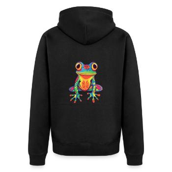 Frosch buntes Aquarell Cartoon Kawaii Tier - Unisex Premium Bio Zip Hoodie - Schwarz - Hinten - Nico (187cm)