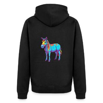 Esel buntes Aquarell Cartoon Kawaii Tier - Unisex Premium Bio Zip Hoodie - Schwarz - Hinten - Nico (187cm)