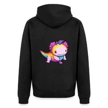 Axolotl Aquarelle Colorée Dessin Animé Kawaii Animal - Veste à capuche bio Premium Unisexe - noir - Dos - Nico (187cm)