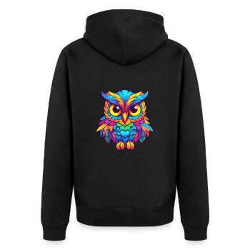 Eule Buntes Aquarell Cartoon Kawaii Tier - Unisex Premium Bio Zip Hoodie - Schwarz - Hinten - Nico (187cm)