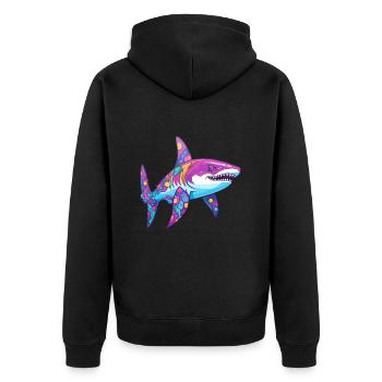 Requin Aquarelle Colorée Dessin Animé Kawaii Animal - Veste à capuche bio Premium Unisexe - noir - Dos - Nico (187cm)