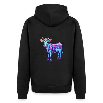 Vache Aquarelle Colorée Dessin Animé Kawaii Animal - Veste à capuche bio Premium Unisexe - noir - Dos - Nico (187cm)