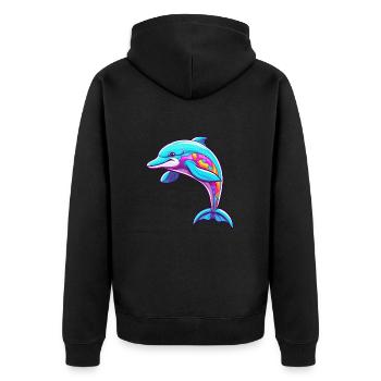 Delfin buntes Aquarell Cartoon Kawaii Tier - Unisex Premium Bio Zip Hoodie - Schwarz - Hinten - Nico (187cm)