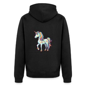 Einhorn Buntes Aquarell Cartoon Kawaii Tier - Unisex Premium Bio Zip Hoodie - Schwarz - Hinten - Nico (187cm)