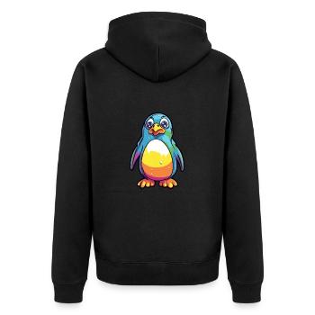 Pinguin Buntes Aquarell Cartoon Kawaii Tier - Unisex Premium Bio Zip Hoodie - Schwarz - Hinten - Nico (187cm)