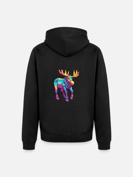 Elg farverig akvarel tegneserie Kawaii Animal - Premium økologisk unisex-hættejakke - sort
