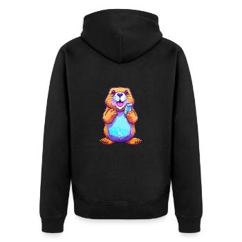 Castor Aquarelle Colorée Dessin Animé Kawaii Animal - Veste à capuche bio Premium Unisexe - noir - Dos - Nico (187cm)