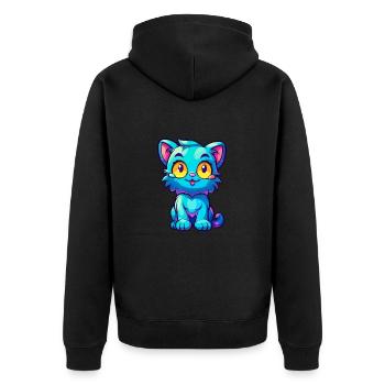 Katze buntes Aquarell Cartoon Kawaii Tier - Unisex Premium Bio Zip Hoodie - Schwarz - Hinten - Nico (187cm)